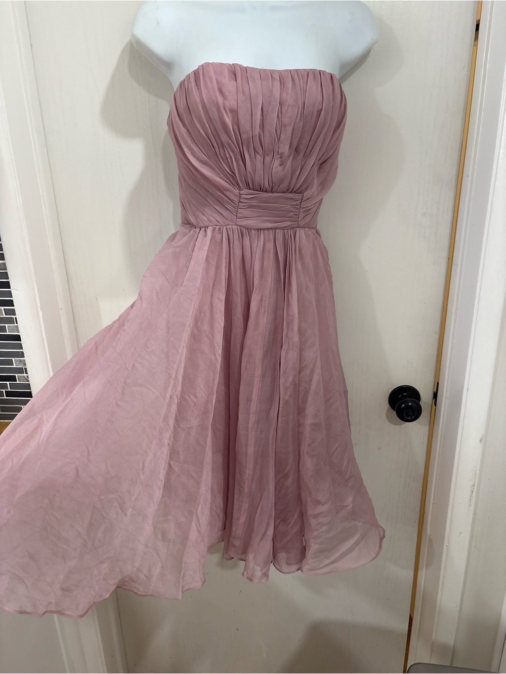 Suzi Chin Strapless Mauve Pink Chiffon Prom Dress